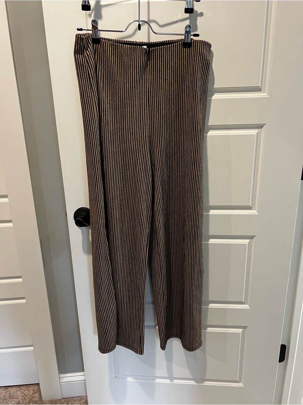 Mango Black and Brown Striped Wide-Leg Pants